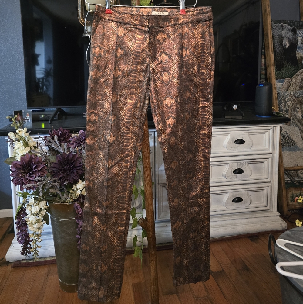 Snake Skin/python Pants- Bronze And Brown